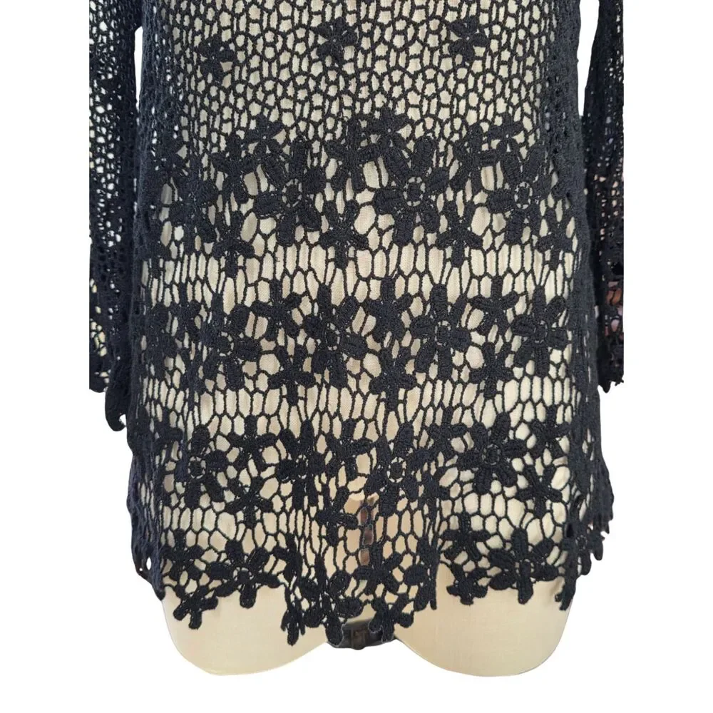 Ethyl Black Crochet Lace Floral Tunic Open Knit Boho Layering Statement Romantic - Picture 4 of 7